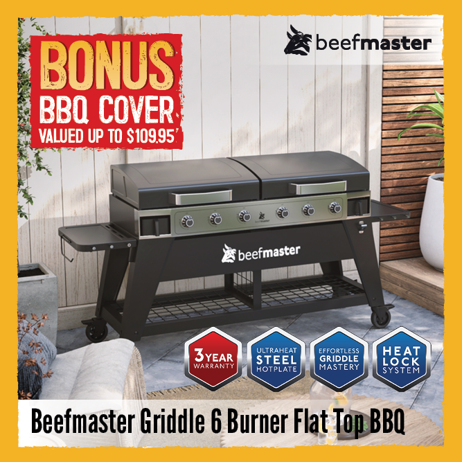 Bonus BBQ Cover Valued Up To $109.95 Beefmaster Griddle 6 Burner Flat Top BBQ | Shop Now